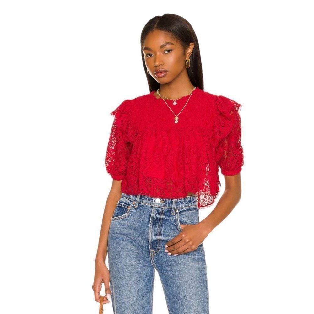 Tularosa Ashley Lace Top in Cherry Red